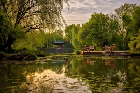 宁静的中式花园景观图片