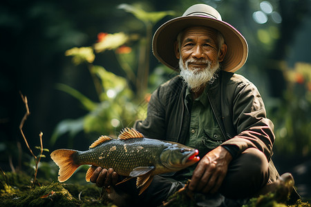 户外的老年渔民图片