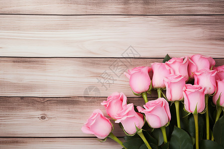 木板上的粉色玫瑰花束图片