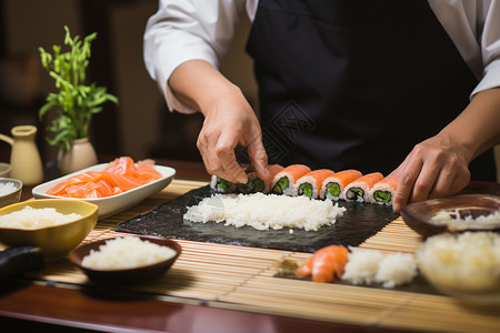 制作寿司的厨师背景图片