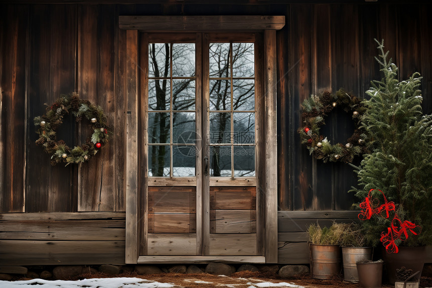 冬日的乡村小屋图片
