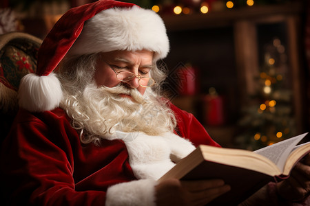 圣诞老人翻书的温馨场景背景图片
