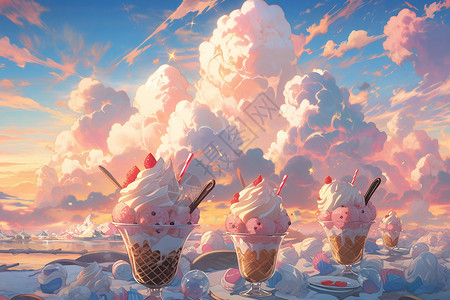 夏日仙境的冰淇淋插图图片