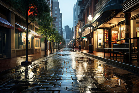 城市雨后的潮湿街道图片