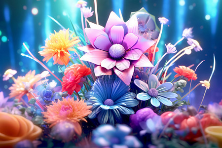 异想天开的3D幻想花卉背景图片