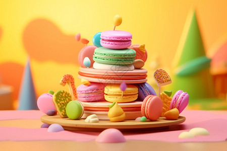 蔓越莓甜品梦幻色彩的马卡龙设计图片