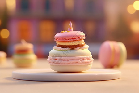 三层蛋糕精致的马卡龙甜点设计图片