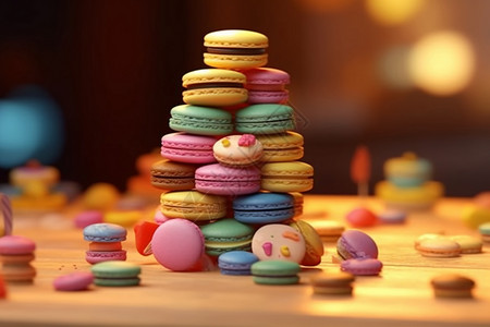 一堆饼干甜美的马卡龙甜点设计图片