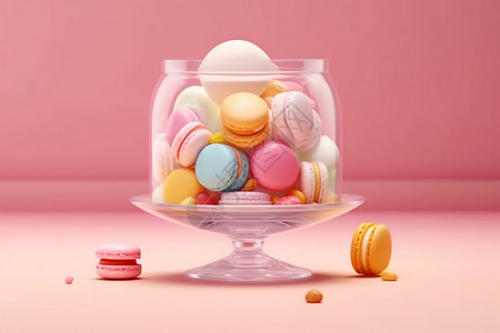 粉红色青蛙罐子卡通世界的马卡龙设计图片