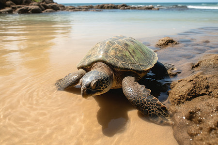 海滩觅食的大海龟高清图片