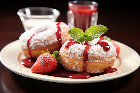 新鲜烘焙的草莓甜甜圈图片
