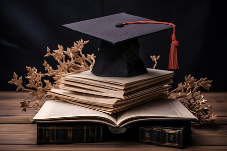 毕业帽子和毕业文凭图片