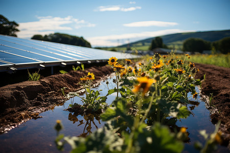 农场田野中的太阳能光伏板图片