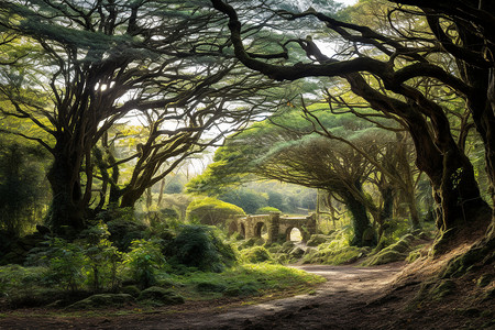 夏季茂盛的豆蔻树林景观背景图片