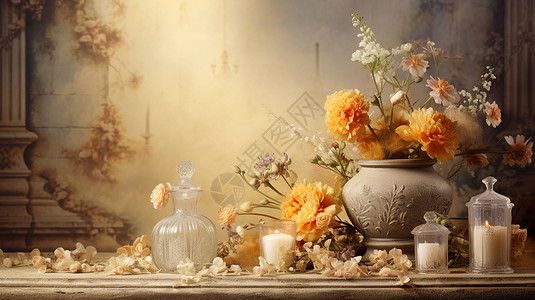 欧式玻璃欧式古典花瓶装饰插画