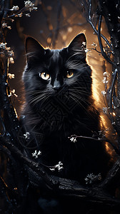 机警的小黑猫高清图片