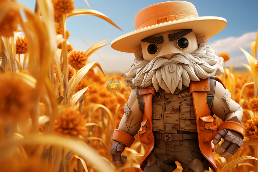 3D农夫在秋季的田野里图片