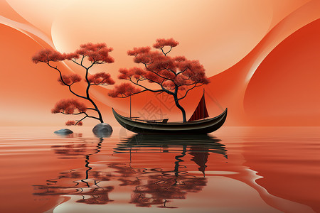 简约美的橙色船只背景图片