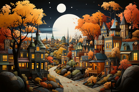 迷人的小镇秋色背景图片
