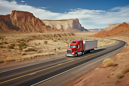 卡车穿越沙漠公路图片