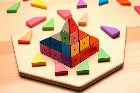 立体游戏立体解谜：有彩色木块的木板背景
