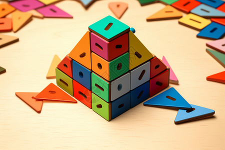 几何艺术：丰彩拼块的玩具背景图片