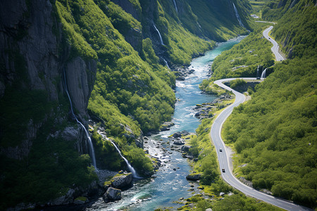 美丽山河挪威山河美景背景