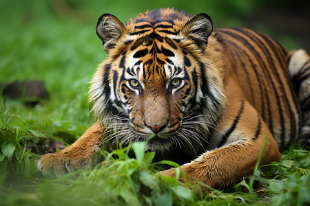 热带丛林的野生老虎图片