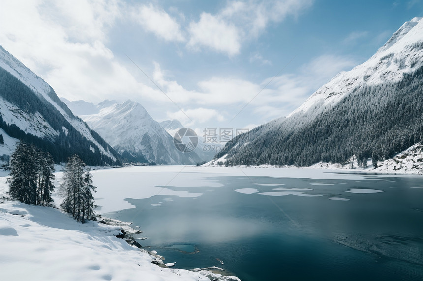 冰雪奇景的山间景观图片