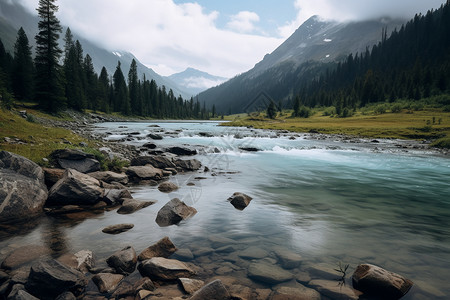 山间迷雾山川如画的美丽景观背景