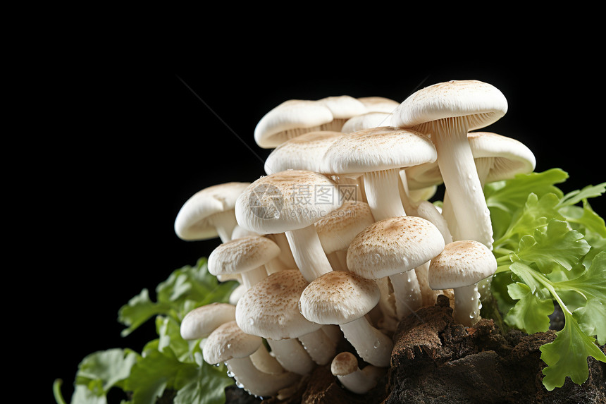 森林里树桩上的一群蘑菇图片