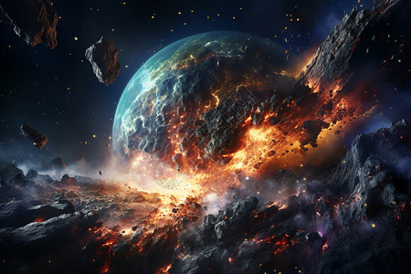 陨石撞地球岩石化地球高清图片