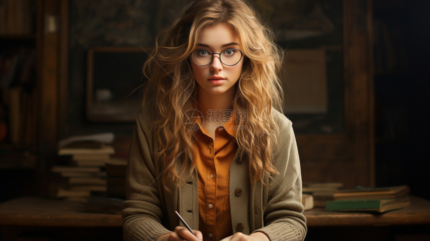 戴眼镜的年轻女性教师图片