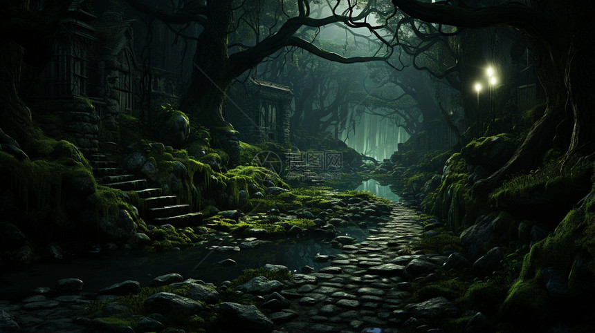 神秘黑暗的丛林景观图片