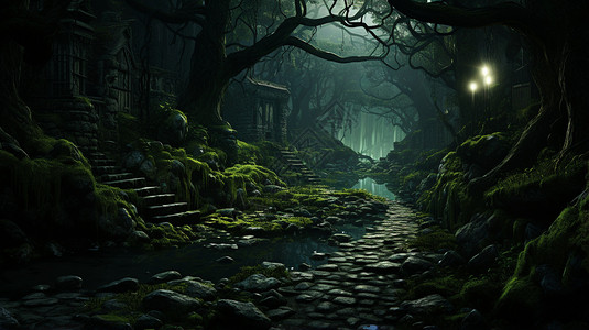神秘黑暗的丛林景观背景图片