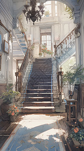 破旧别墅楼梯背景图片