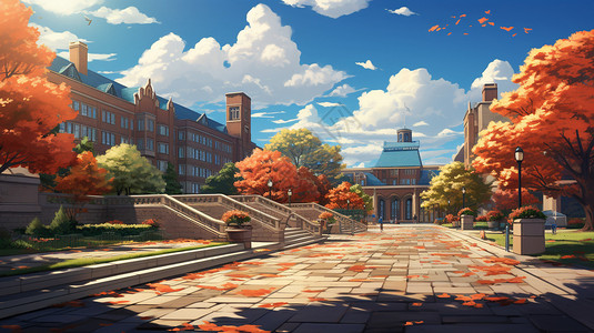 秋季大学校园的美丽景观背景图片