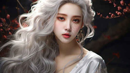 中国古代女子美丽的白发女子背景