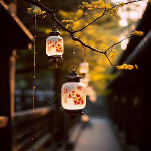 挂桂花树灯笼挂在树上背景