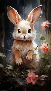 花丛中的小兔子背景图片