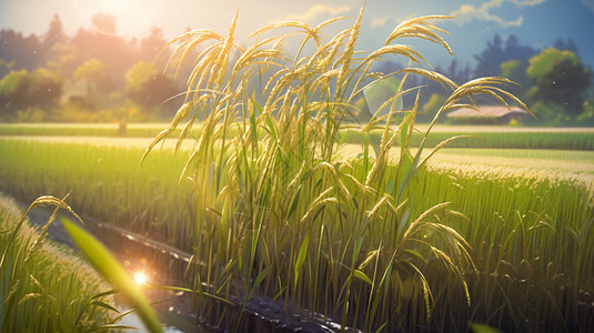 阳光下的水稻图片