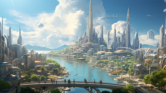 未来派科幻城市建筑插图图片