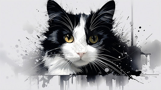 乖巧的宠物猫咪手绘插图图片