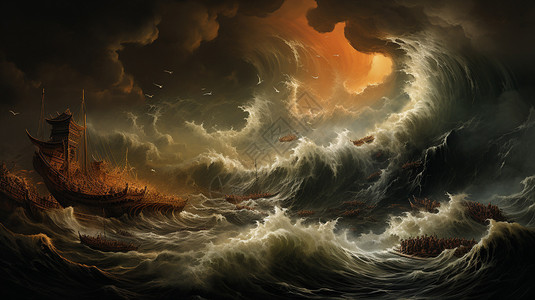 狂风怒号的海洋创意景观插图高清图片