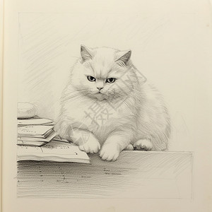 手绘艺术的宠物猫咪素描画图片