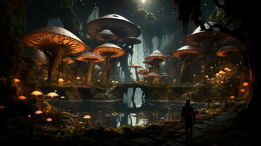 精灵森林中的蘑菇房屋图片
