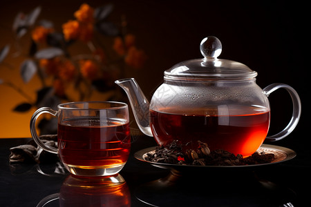 红茶和茶壶图片