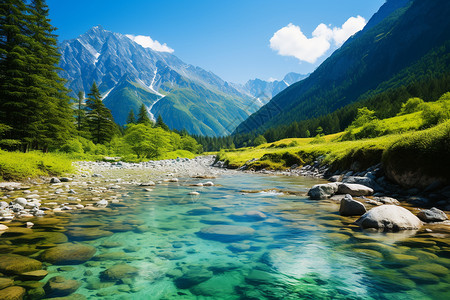 青天白日山水间自然高清图片素材