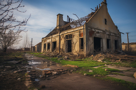 乡村破败的房屋图片