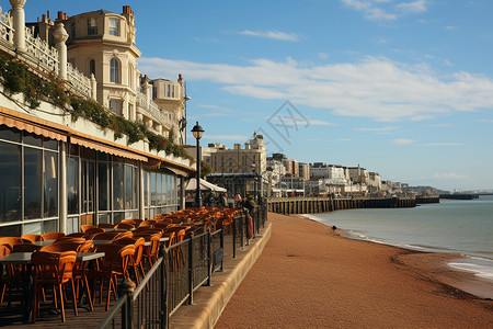 海滩咖啡馆阳光下的海滨餐厅背景